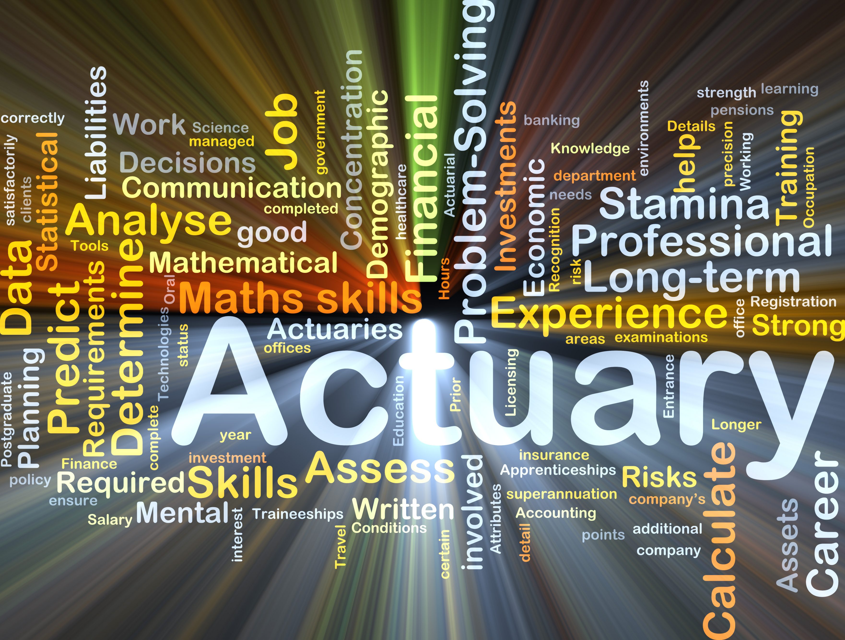 Word cloud which features the word 'Actuary' at the centre