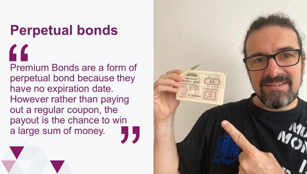 Left side of image is a quote. Rigth side of image is many pointing to premium bonds.