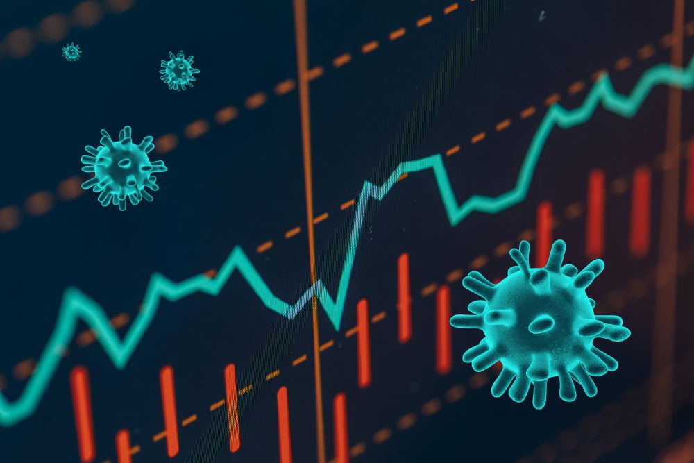 Illustrative image depicting the coronavirus and a graph.