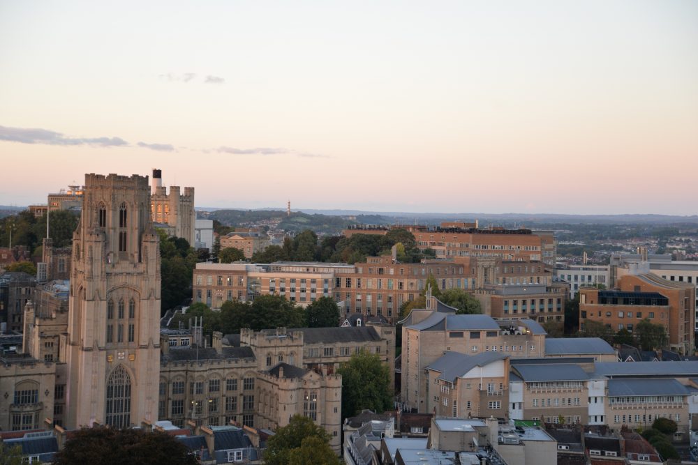 Aerial view of Bristol and the University of Bristol.