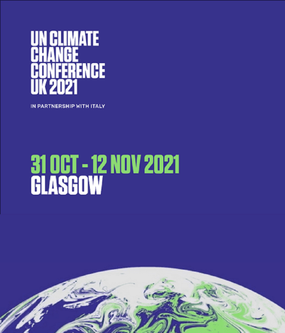 Poster advertising the 2021 UN Climate Change Conference in Glasgow.
